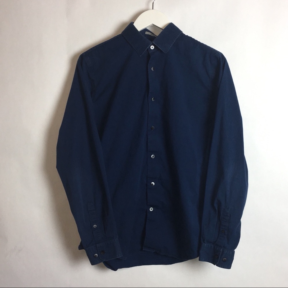 Express 1MX Men's Fitted ButtonUp Shirt Med Blue